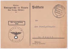 PK Allemand Oblitéré Rippin Gdansk & SST Prison de Tegel à Berlin 1942