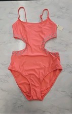 Aerie Cut Out Full Coverage One Piece Swimsuit- Spicy Coral- Size Medium NEW