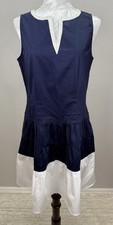 STS Sail to Sable Nautical Navy White Tiered Dress Medium Preppy Coastal