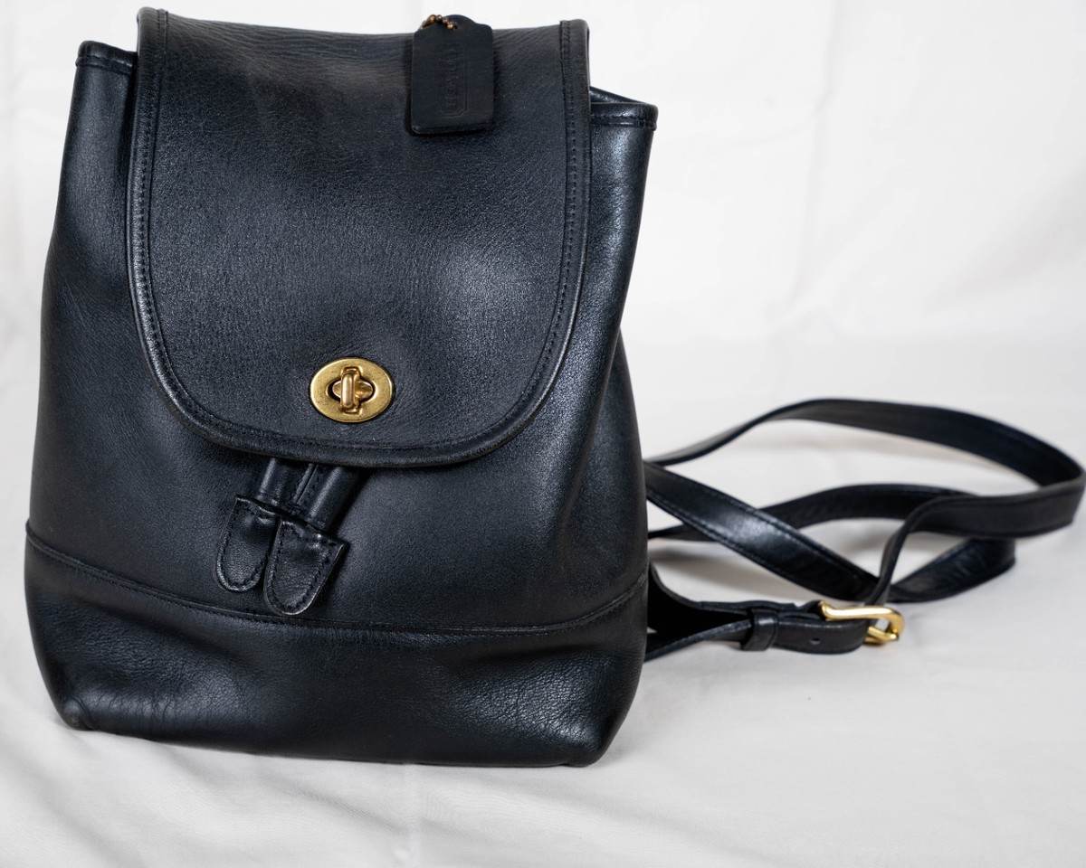 Vintage Coach Black Leather #9960 Dayback with Gold Turn-Lock Here main image 3