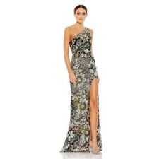 Mac Duggal Embellished Floral One Shoulder Gown Size 8 NWT