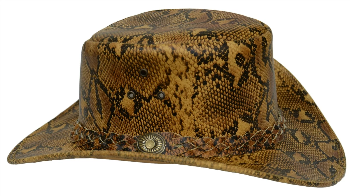 Bush Hat Real Leather Python Print Cowboy Western Aussie Style