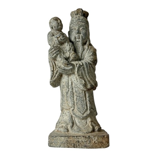 Antique Chinese Shou Lao Longevity Deity God Carved Stone Statue with Child - Picture 9 of 13