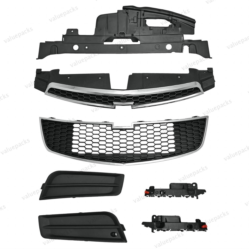 7PC For Cruze 2011-2014 Front Radiator Cover Upper Lower Chrome Grille Mesh Kit