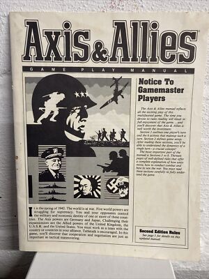 1986 Axis & Allies Replacement Game Play Manuel Spring 1942 Board Game 