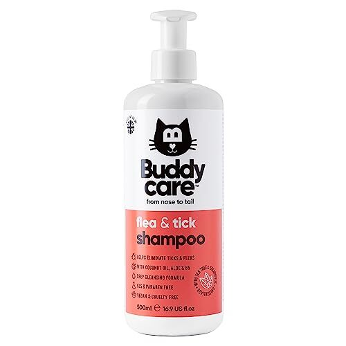 Buddycare Flea & Tick Cat Shampoo - 500ml - Eliminates Fleas, Ticks & Mites -