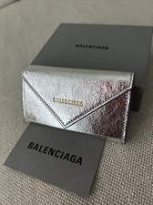 Balenciaga 6 Key Holder And Card Case Wallet Silver Leather NEW WITH BAG  TAGS