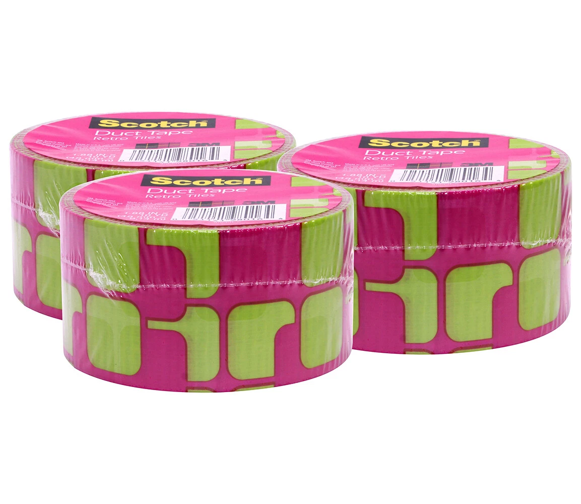 3 Rolls Scotch Decorative Printed Craft Duct Tape Pink Retro Tiles 1.88 x  10 Yd