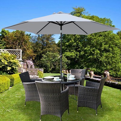Grey Garden Parasol Round Outdoor Patio Sun Shade Umbrella With Crank Tilt 3 M Ebay