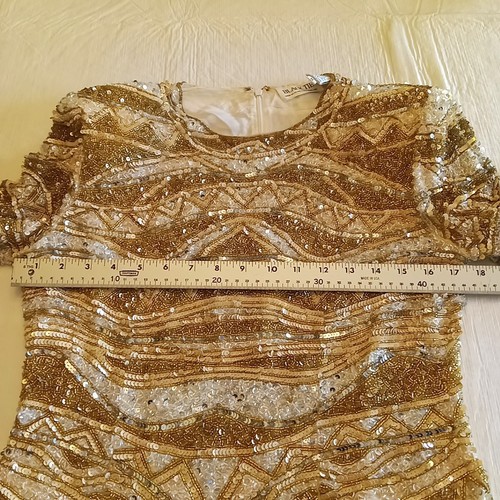 Vintage Black Tie Top Gold Beaded Sequin Dance Party Festival Shirt Silk M He-ro - Picture 14 of 24