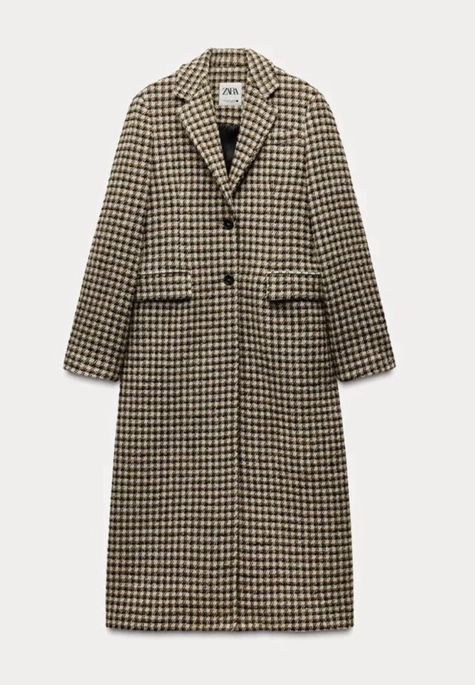 ZARA ZW COLLECTION LONG CHECK COAT ECRU YELLOW FW24/25 SIZE XS REF. 9492/780 - Image 2 of 4