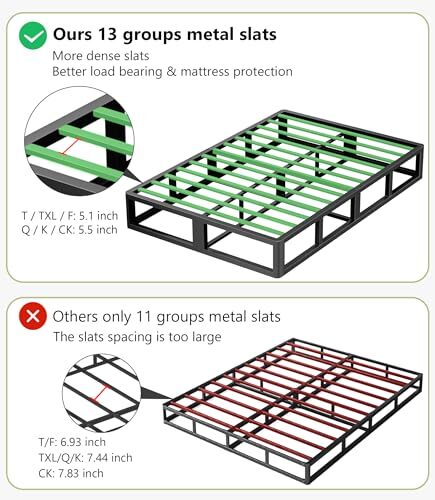 King Box Spring, 10 inch Box Spring for King Bed, Heavy Duty Metal Bed Frame - Picture 5 of 7