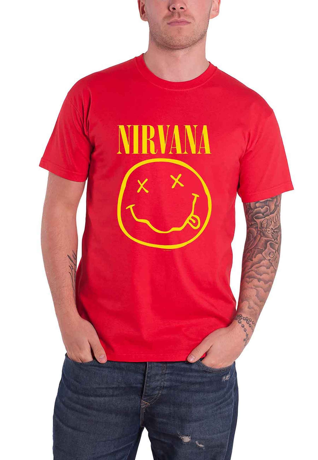 Nirvana T Shirt Yellow Smile Band Logo new Official Unisex Red