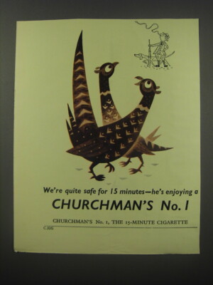 churchman's no 1 cigarettes 1954 Churchman's No. 1 Cigarettes Ad - We're quite safe for 15 minutes