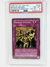 YuGiOh PSA 8 MINT 2002 BACKUP SOLDIER PSV-028 1ST EDITION - RARE