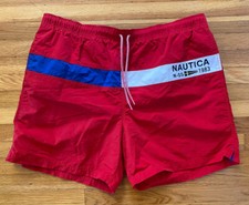 Mens Vintage Nautica Color Block Swim Trunks SZ 2XL Nylon Shorts EUC