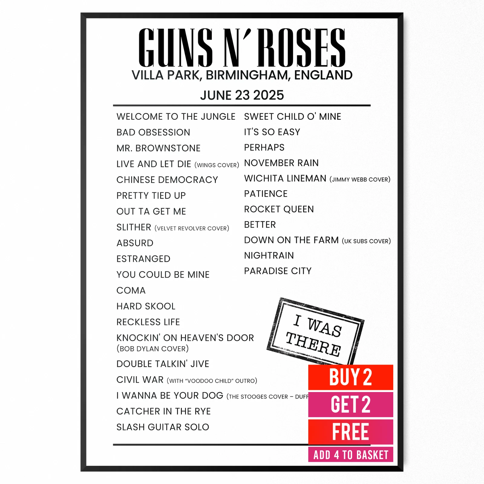 Guns N' Roses Setlist Poster 23 June