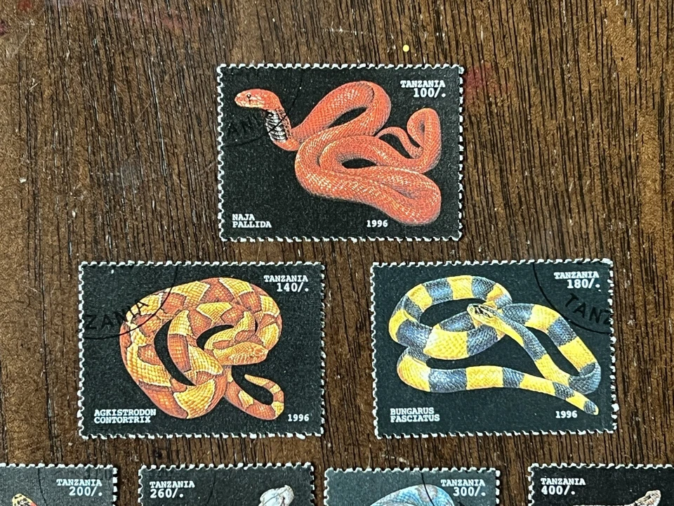 Tanzania 1996 #1471-77 conjunto de 7 serpientes cto estampillas usadas Foto 2 de 4