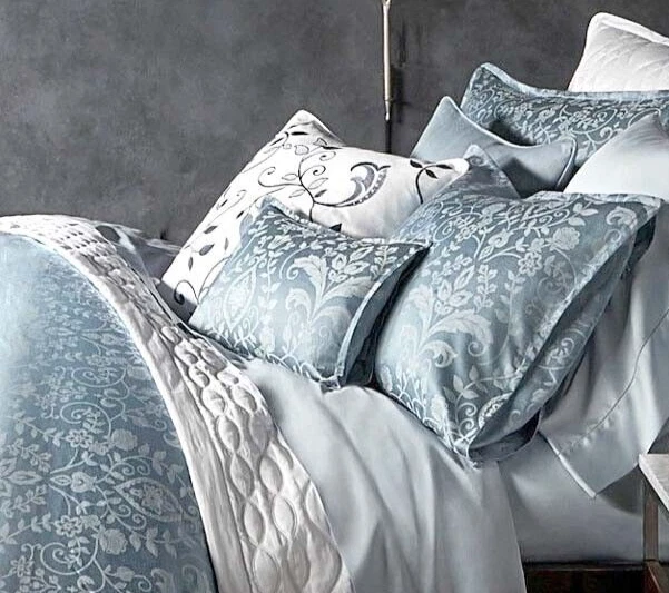 Sferra Bissero Sham Boudoir Cadet Blue Egyptian Cotton Sateen Jacquard Italy New - Image 3 of 4