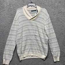 Perry Ellis Sweater Mens Large Cream Combo Heavy Long Sleeve Pullover Mock Neck