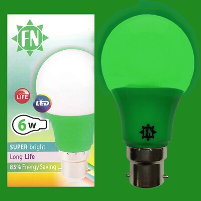 1x 6W LED Green Coloured GLS A60 Light Bulb Lamp BC B22 Low Energy 110 - 265V