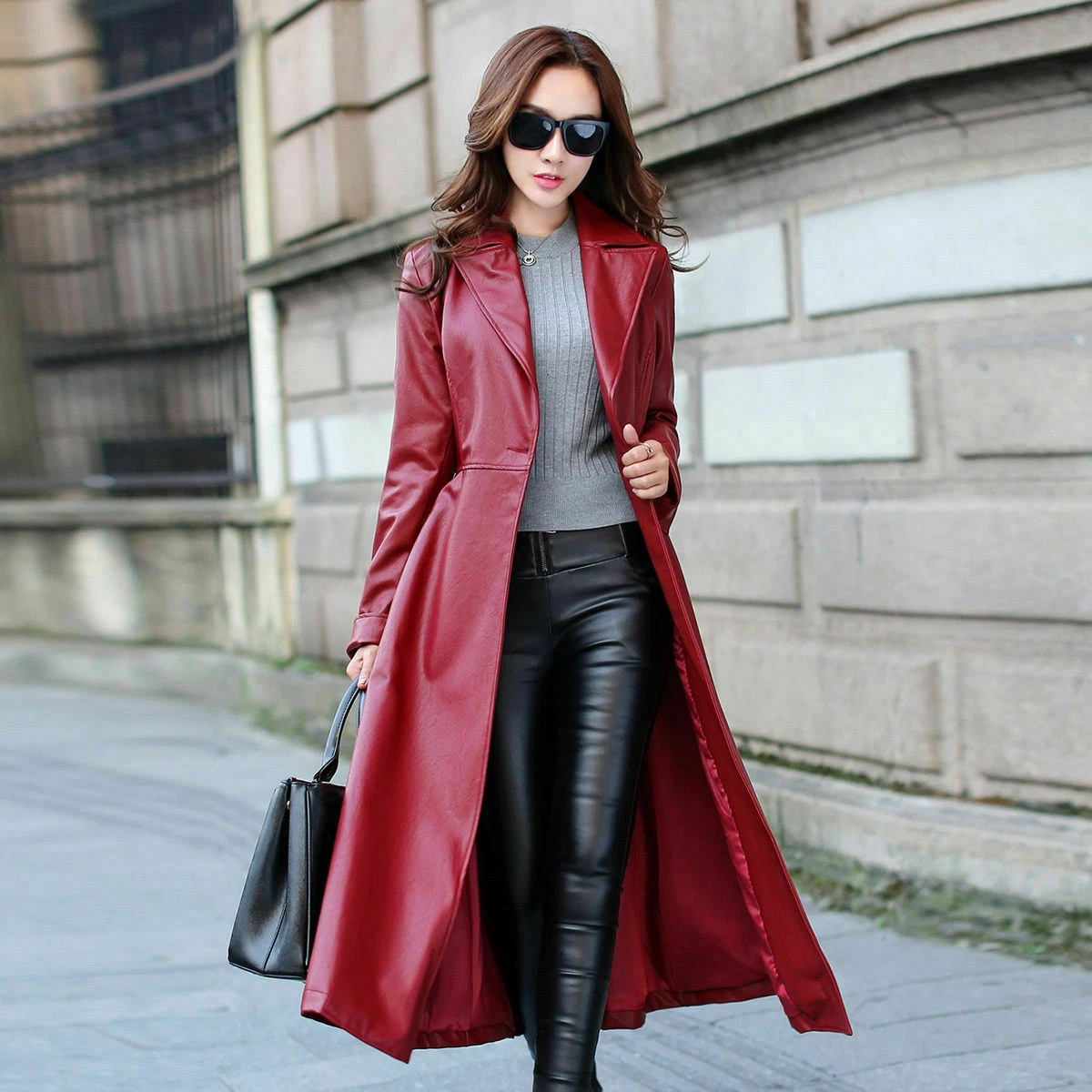 Long red trench clearance coat