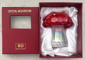 Simon Designs Crystal Red Mushroom W/ Rhinestones Paperweight! Original Box!