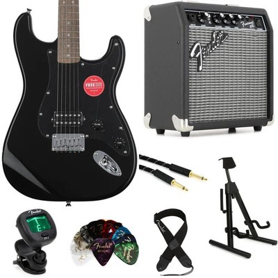 Squier Sonic Stratocaster HT Electric Guitar and Fender Amp Bundle - Black