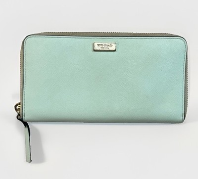 Kate Spade New York Aqua Blue Saffiano Leather Zip Around Continental Wallet