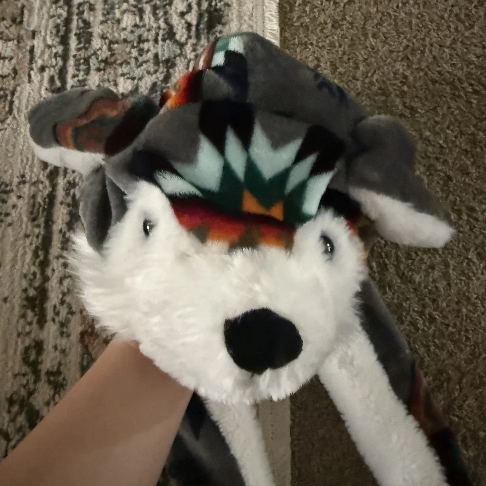 Sombrero de lobo gorra correa trasera gris blanco felpa piel sintética orejas de animales invierno hombres mujeres Foto 4 de 4