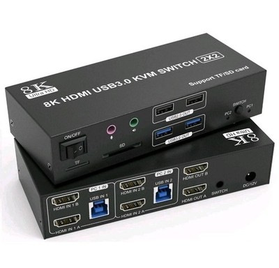 8K HDMI KVM Switch 2 Monitors 2 Computers Dual Monitor Support 8K60Hz 4K120Hz...