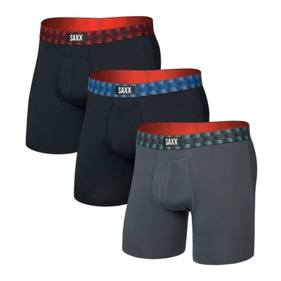 Saxx Multi-Sport Mesh 3-Pack Boxer Briefs, Red/Mint/Blue Jagged WB - M