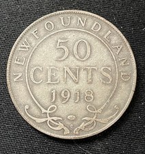 Silver Newfoundland 1918c 50 cent coin