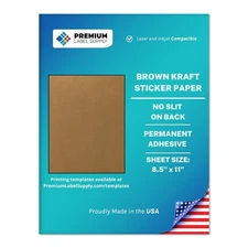 Brown Kraft Sticker Paper – 8.5" x 11" Full Sheet Labels – Laser/Inkjet Compa...