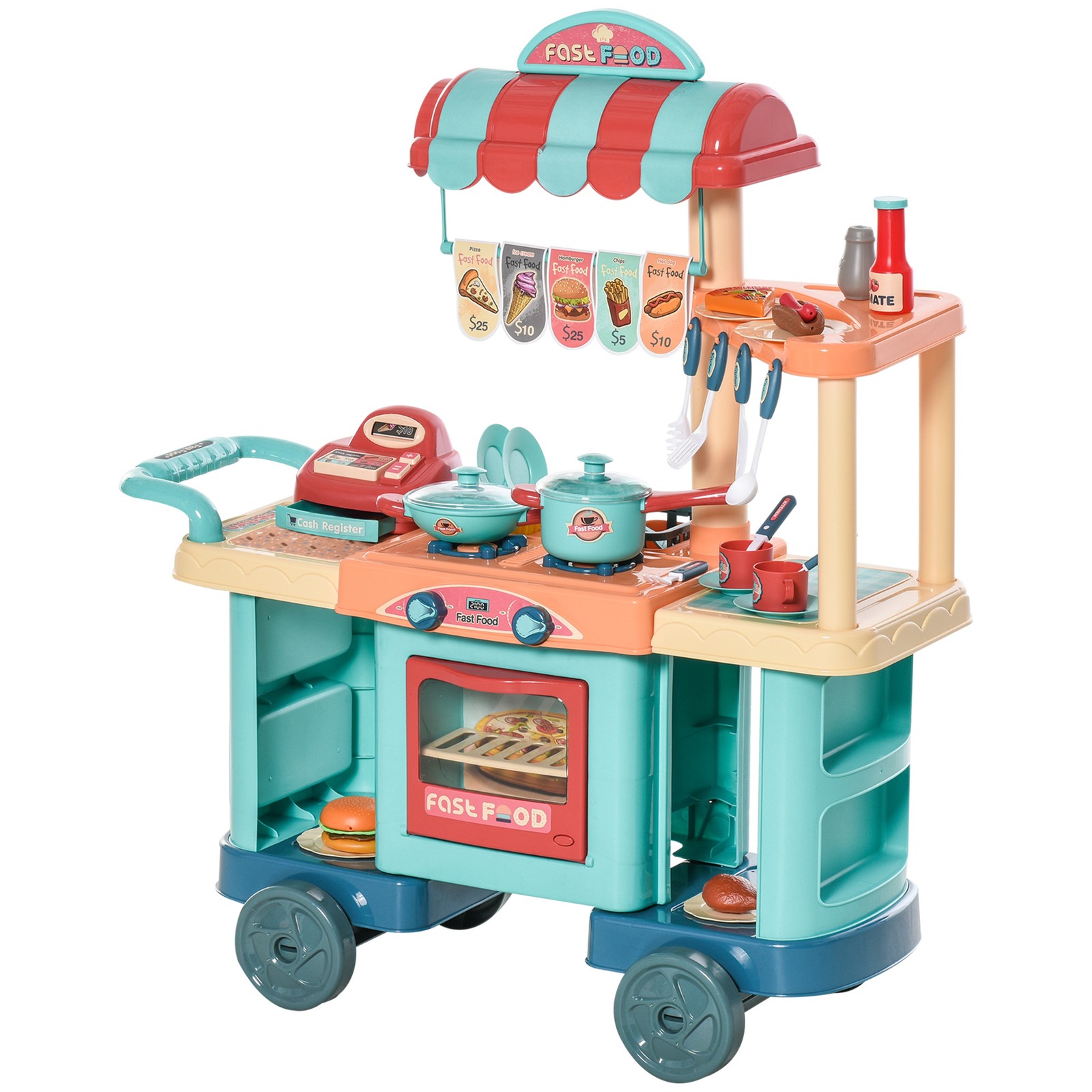 как выглядит Kids Kitchen with Accessories, Cash Register, Play Food, Wheels for kids 3-6 фото