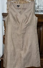 Talbots Size 14 Sheath Dress Shimmery Gold Linen Blend Sleeveless 