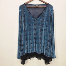Simply Vera Vera Wang Tunic Top 1X Plaid Velvet Burnout Long Sleeve Semi-Sheer