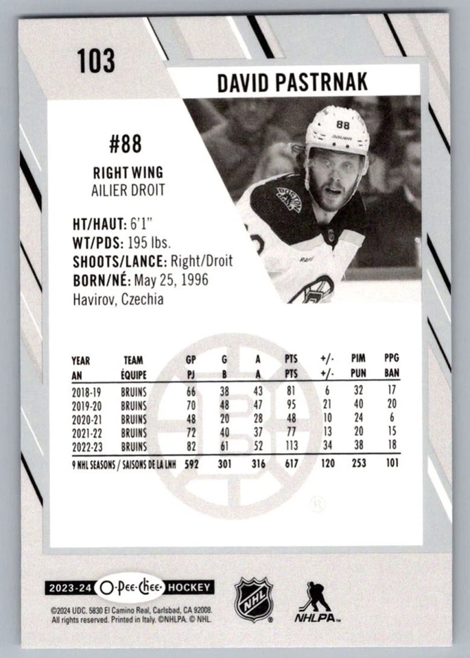 2023-24 O-Pee-Chee David Pastrnak Boston Bruins #103 - Image 2 of 2