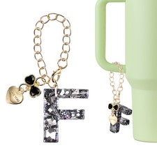 Letter Charm for Stanley Tumbler Cup, Bow Heart Initial F Letter Charm, Black