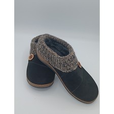 Clarks Womens Suede Knit Collar Slippers Black 8M Faux Fur Lining
