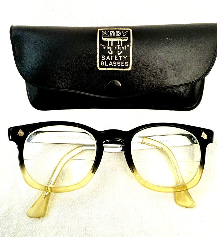 Vintage '50s American Optical AO Tri-Tone Safety Glasses Black, Natural & Silver