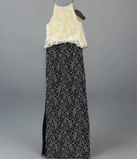 Vintage AIDAN MATTOX Gown Size 4 Ivory Black Beaded Long Gorgeous Dress 350 NWT