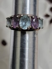FAJ073 Vintage Sterling silver, Amethyst and Topaz Ring, Size 7