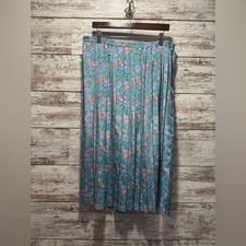 Vintage 80s Leslie Fay Floral Puff Sleeve Blouse Pleated Skirt Set Size 16
