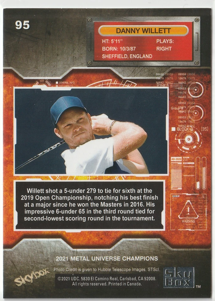 2021 Skybox Metal Universe Champions Danny Willett Copper Parallel #95 Golf - Image 2 of 2