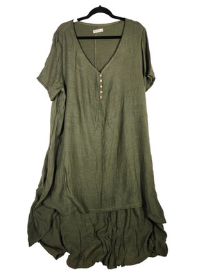 Anself Womens Plus Dress Olive Layered Lagen look Minimalist Comfort 3X
