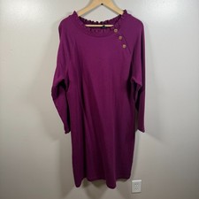 Talbots French Terry Ruffle Sweatshirt Dress Size 1X Purple Godl Buttons Preppy