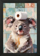 Koala with Toilet Paper Framed Wall Art Poster Canvas Print Picture