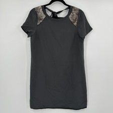 Madewell Dress Womens Small Gray Silk Beaded Shoulders Open Back Style B6453