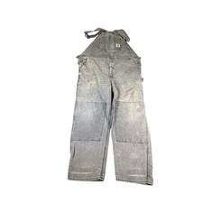Carhartt Carpenter Bib Overalls Mens 46x34 Gray Distressed Duck Canvas R01 GVY